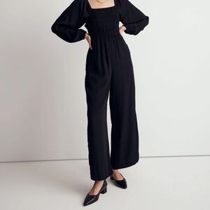 Madewell Lucie Tie-Back Long-Sleeve Jumpsuit in Black Star Jacquard Size 10